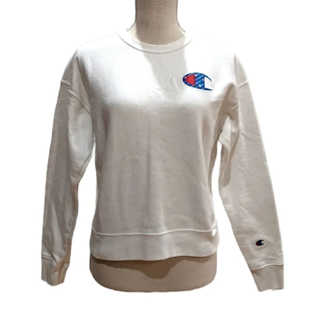 Champion Reverse Weave Crewneck Sweatshirt Size S Embroidered Big C White